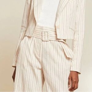 Veronica Beard Cream Pinstripe Cropped Pant